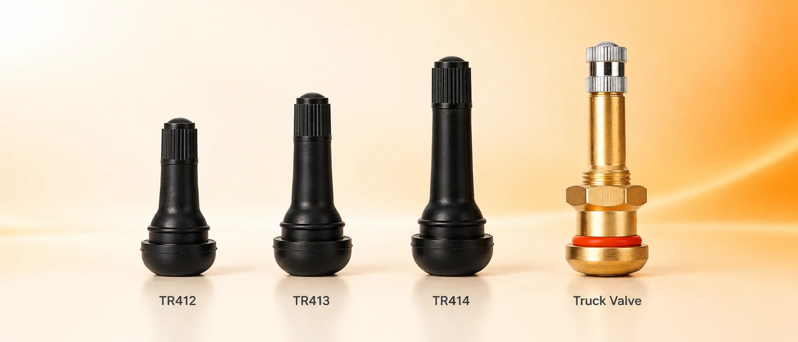 TR414 rubber snap-in tyre valve stems showing dimensions