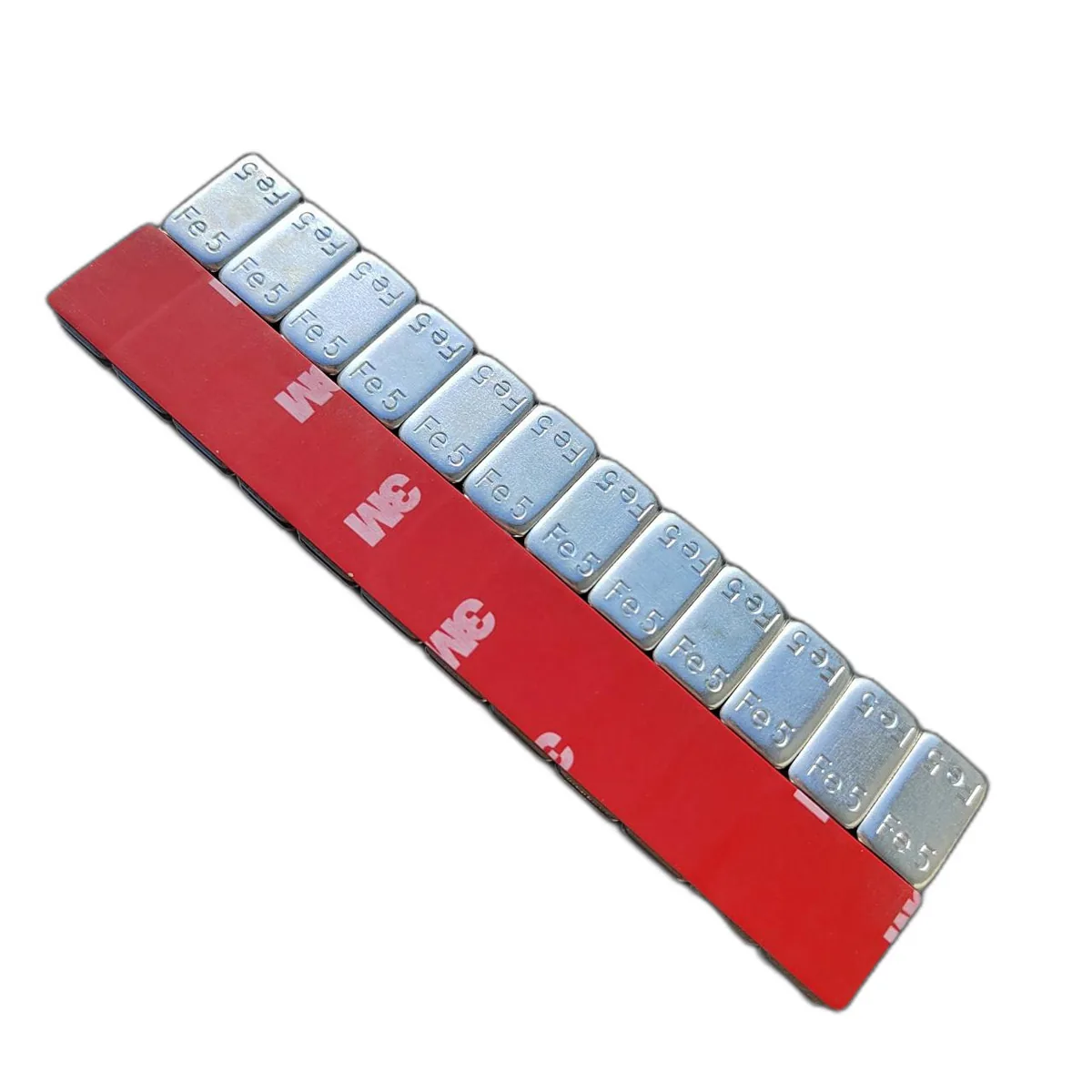 Coated steel adhesive wheel weight strips with breakable gram segments