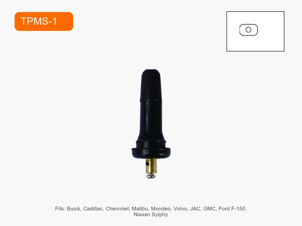 TPMS snap-in valve stem with EPDM rubber body, brass core fitting and cap